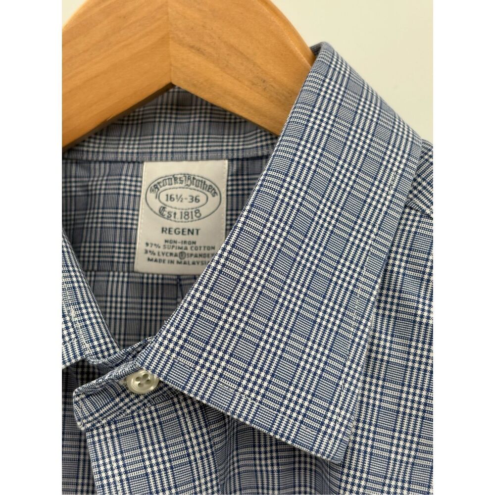 Brooks Brothers Button Down Shirt Regent Men 16.5 36 XL Blue Plaid Long Sleeve‎